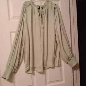 Rachel Pale Sage Long-Sleeve Tie-Neck Blouse